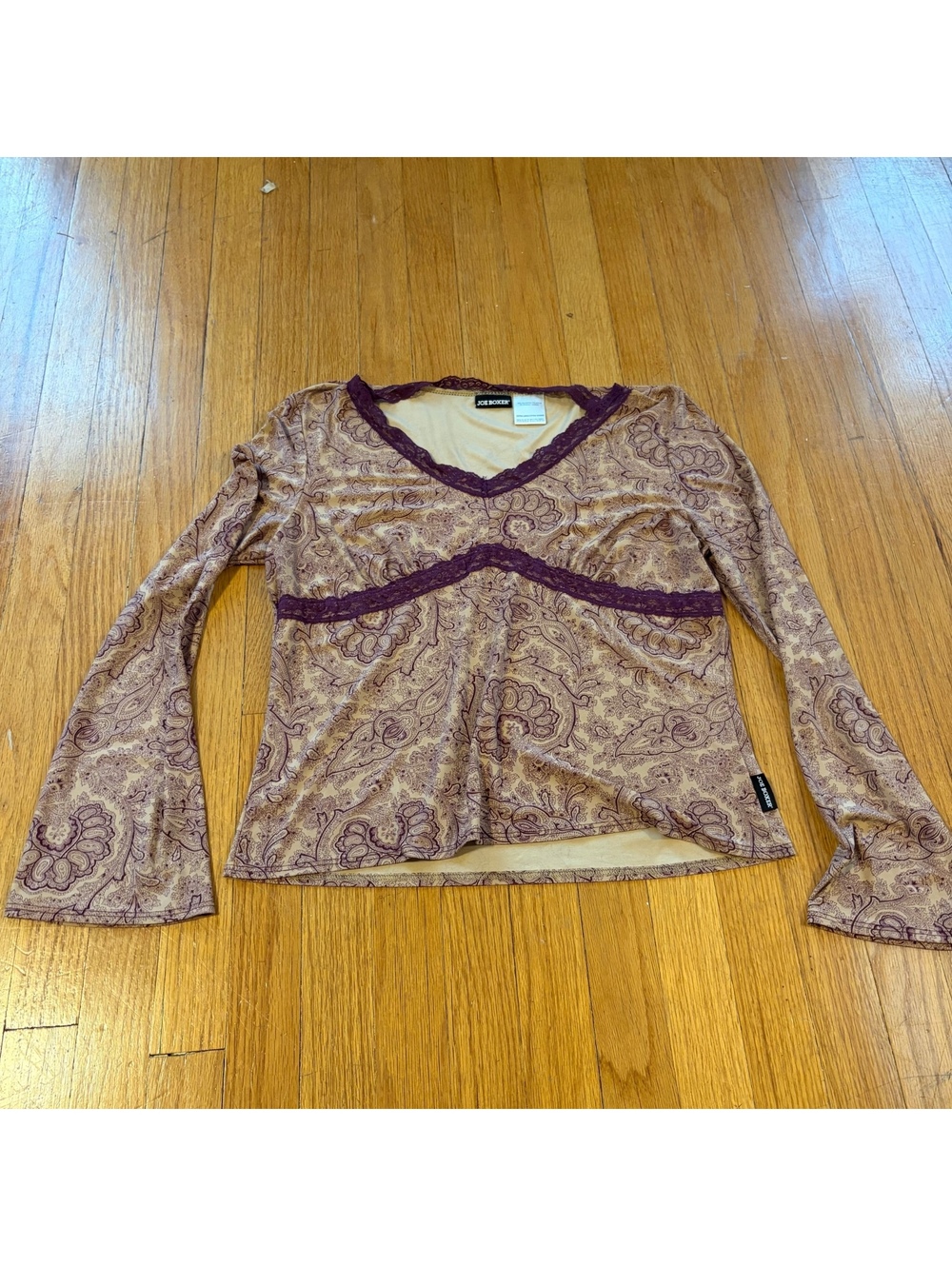 Vintage Y2K whimsical purple and brown lace paisley floral babydoll top